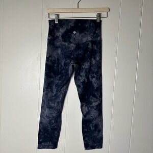 Lululemon Align High Rise Crop Leggings Tie Dye Blue Gray Size 6‎ Activewear